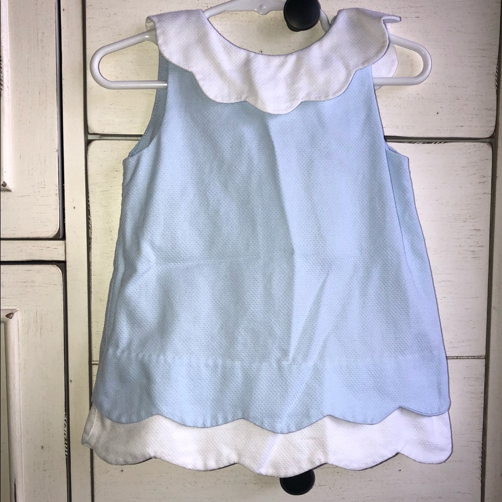 Blue and white pique scallop dress